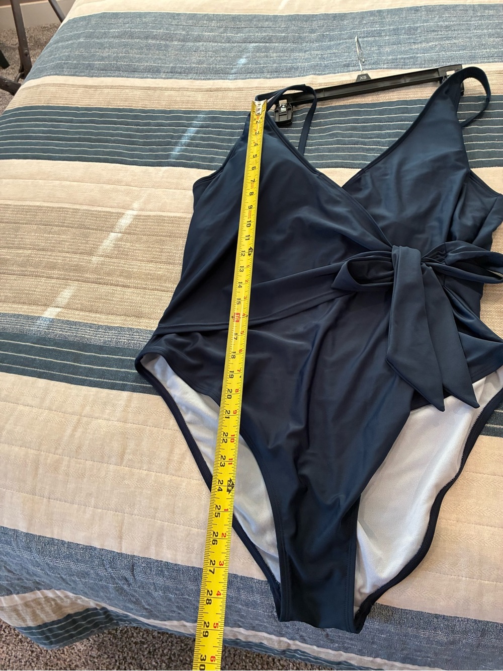 Navy Wrap-Front Women's Swim Bodysuit with Waist Tie